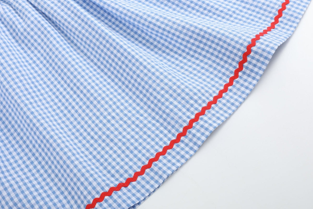 Blue Gingham Crawfish Smocked Dress