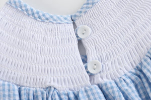 Blue Gingham Bunny Smocked Bishop Dress
