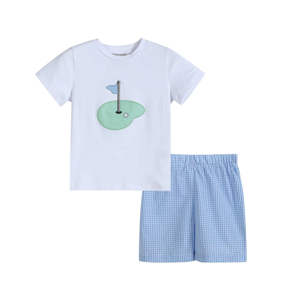 Blue Gingham Golf Hole Shirt and Boy Shorts Set