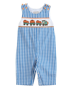Blue Gingham Pumpkin Train Smocked Longall