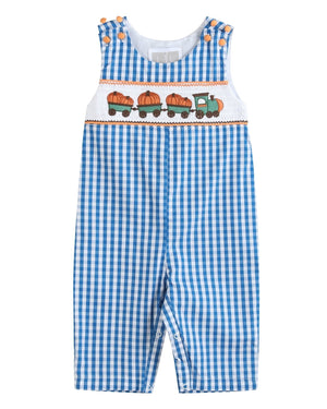 Blue Gingham Pumpkin Train Smocked Longall