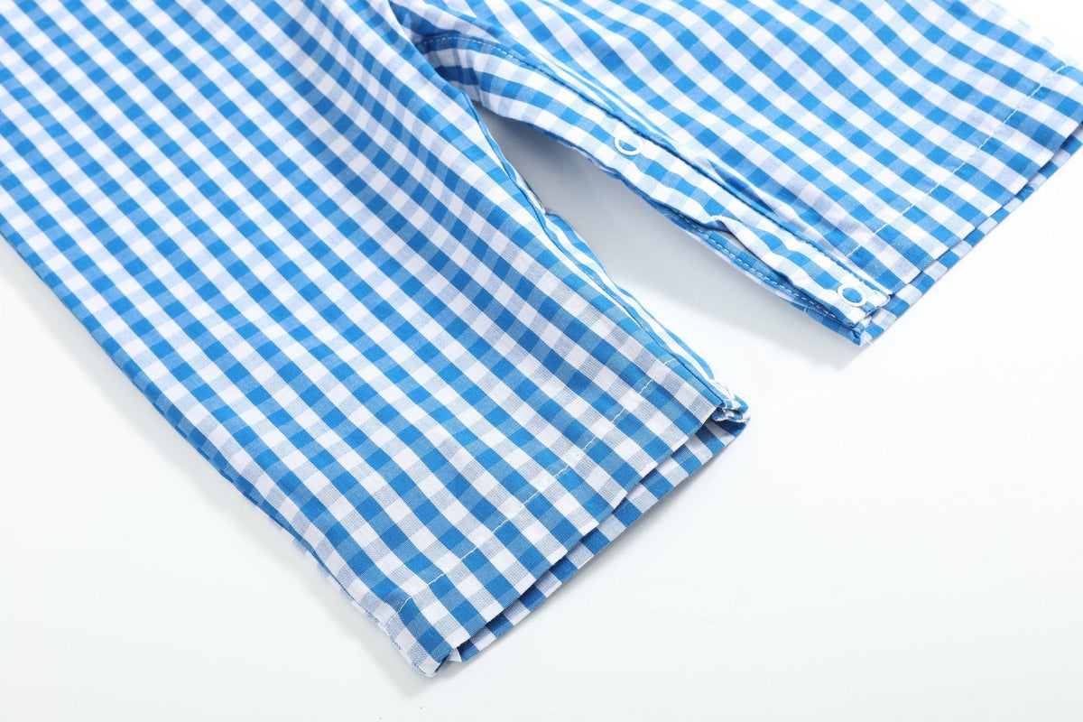 Blue Gingham Pumpkin Train Smocked Longall