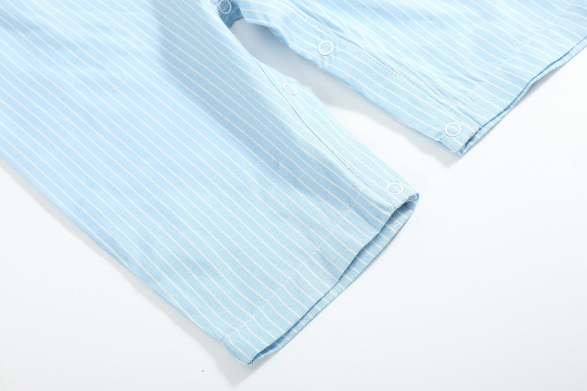 Blue Gingham Train Smocked Longall