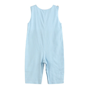 Blue Gingham Train Smocked Longall