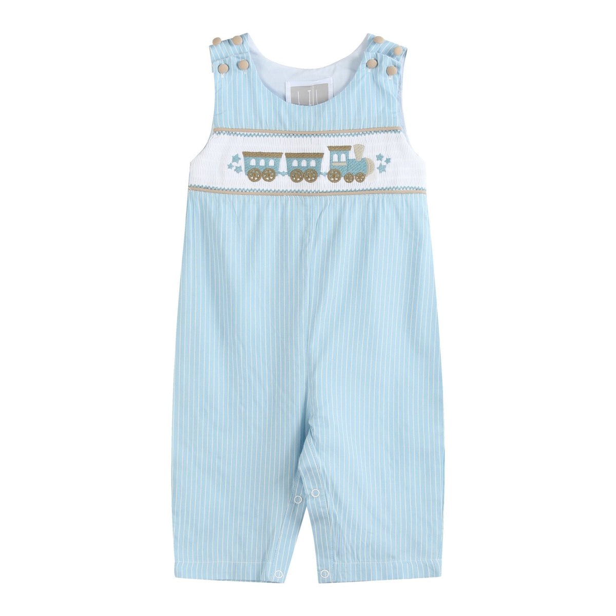 Blue Gingham Train Smocked Longall