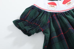 Blue, Green Red Plaid Christmas Santa Smocked Bishop Dress