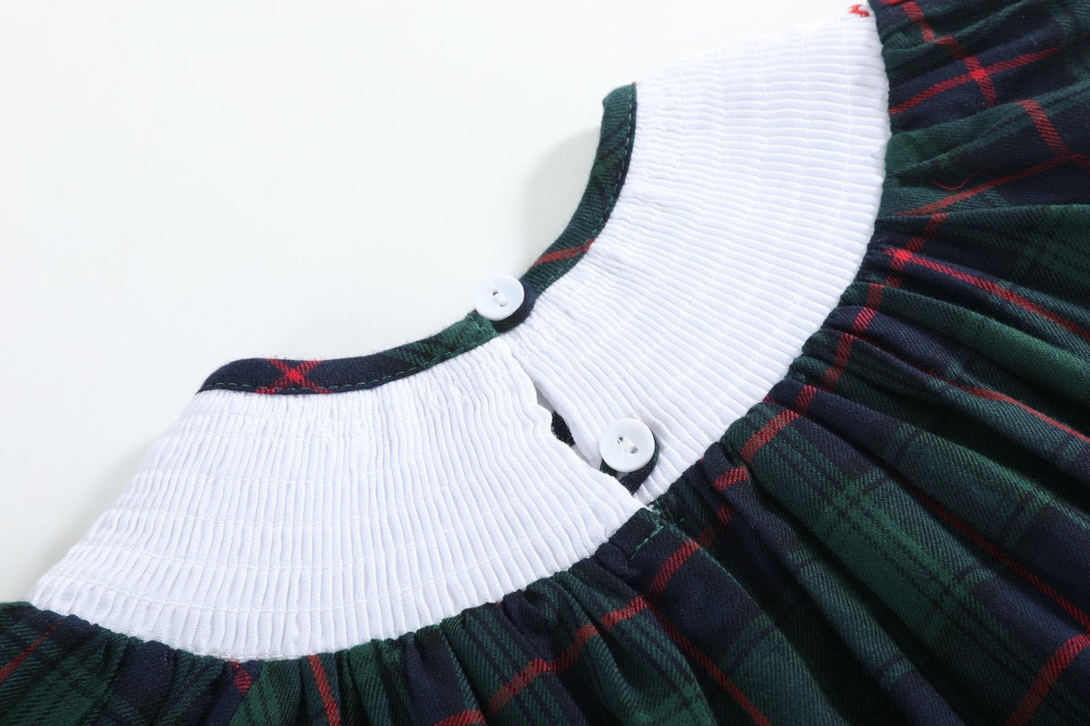 Blue, Green Red Plaid Christmas Santa Smocked Bishop Dress