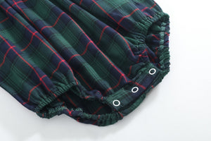 Blue, Green Red Plaid Christmas Santa Smocked Bubble Romper