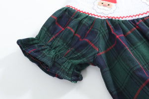 Blue, Green Red Plaid Christmas Santa Smocked Bubble Romper