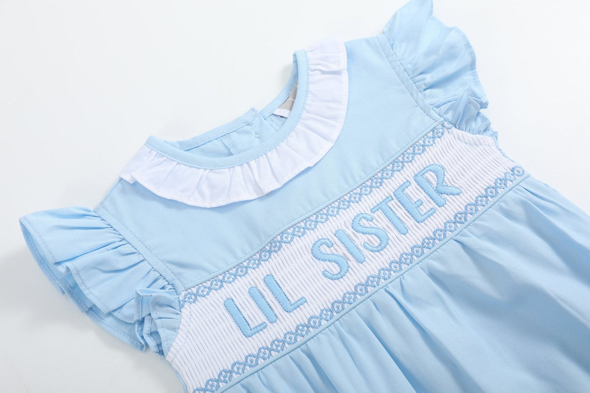 Blue Lil Sister Smocked Bubble Romper