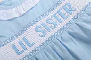 Blue Lil Sister Smocked Bubble Romper