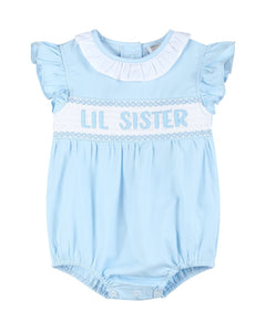 Blue Lil Sister Smocked Bubble Romper