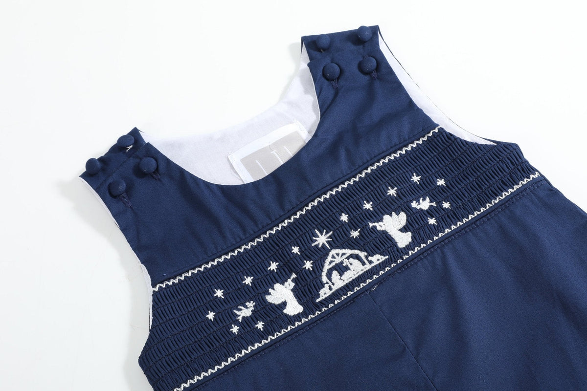 Blue Nativity Smocked Longall