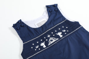 Blue Nativity Smocked Longall