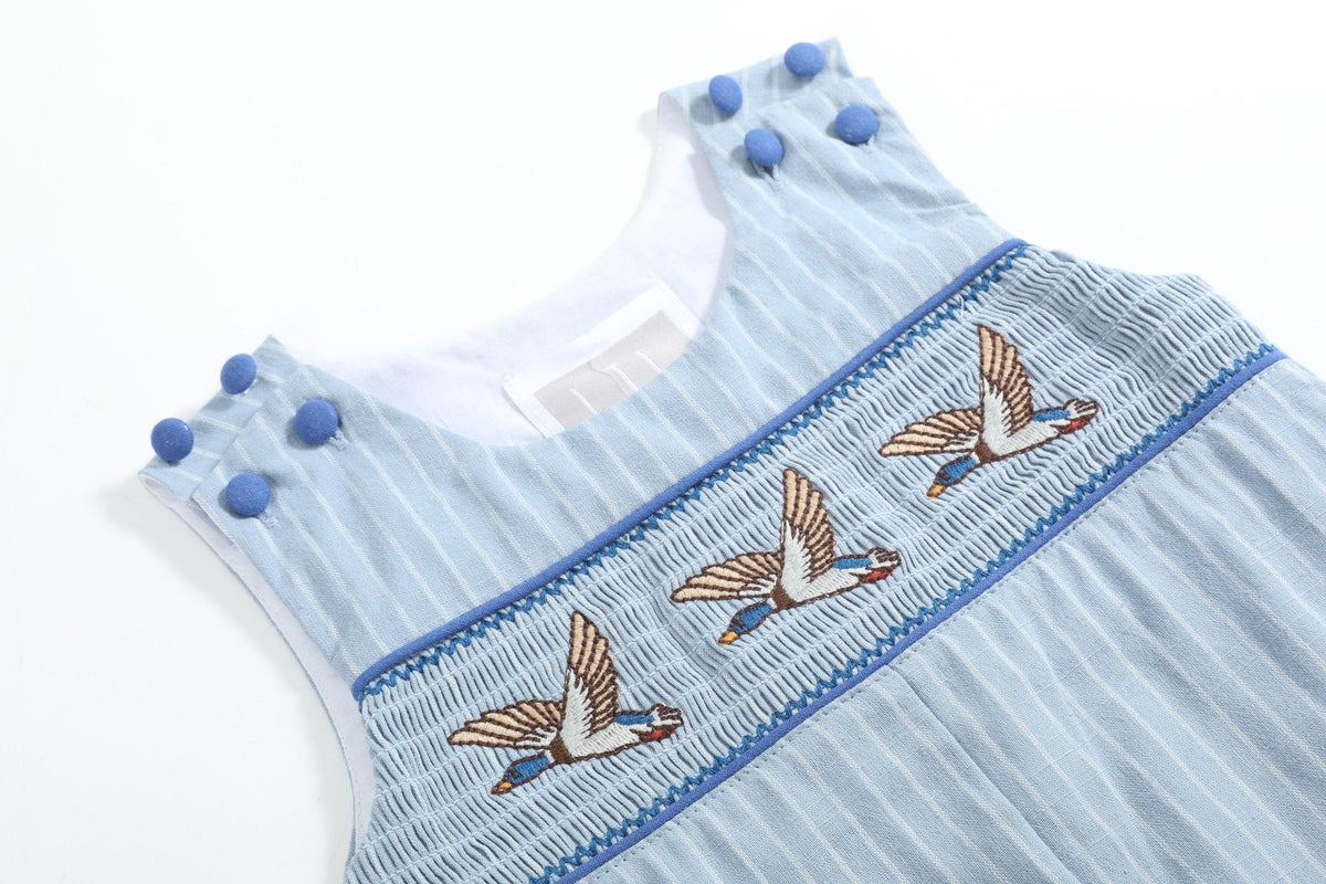 Blue Pinstripe Mallard Duck Smocked Longall