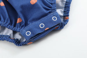Blue Pumpkin Print Knit Smocked Bubble Romper