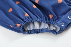 Blue Pumpkin Print Knit Smocked Bubble Romper