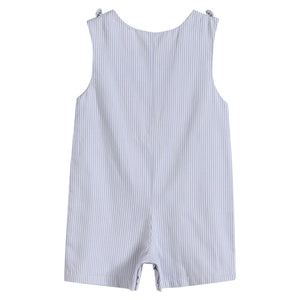 Blue Puppy Appliqué Seersucker Shortalls