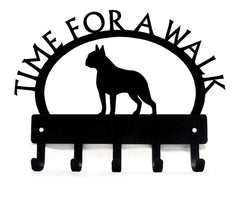 Boston Terrier TIME FOR A WALK Dog Key Rack & Leash Holder