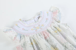 Bouquet Floral Smocked Flutter Bubble Romper