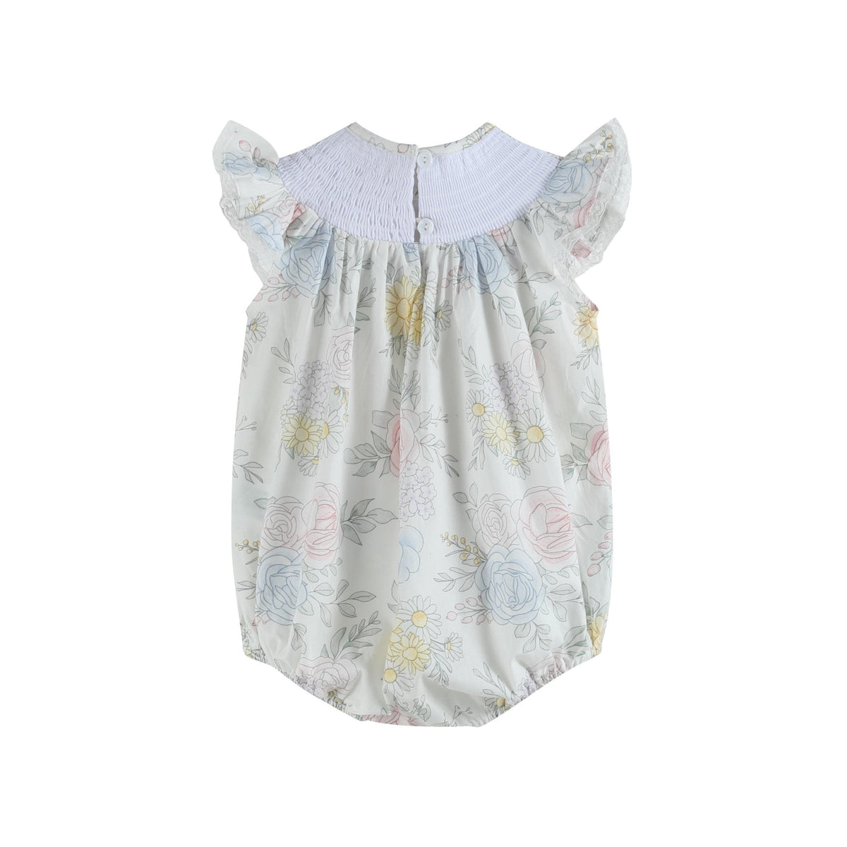 Bouquet Floral Smocked Flutter Bubble Romper