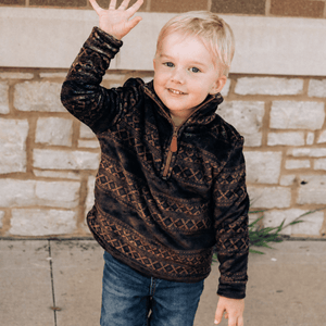 Aztec Printed Sherpa 1/4 Zip Pullover- Child