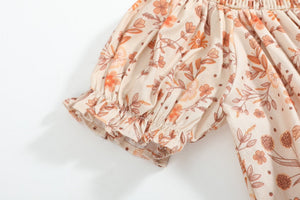 Brown Floral Smocked Bishop Dress