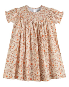 Brown Floral Smocked Bishop Dress
