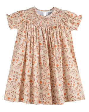 Brown Floral Smocked Bishop Dress