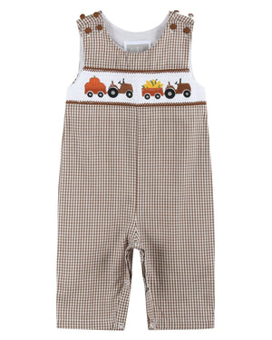 Brown Gingham Pumpkin and Corn Tractor Smocked Longall