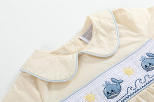 Buttercream Yellow Whale Smocked Collared Bubble Romper
