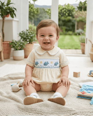 Buttercream Yellow Whale Smocked Collared Bubble Romper