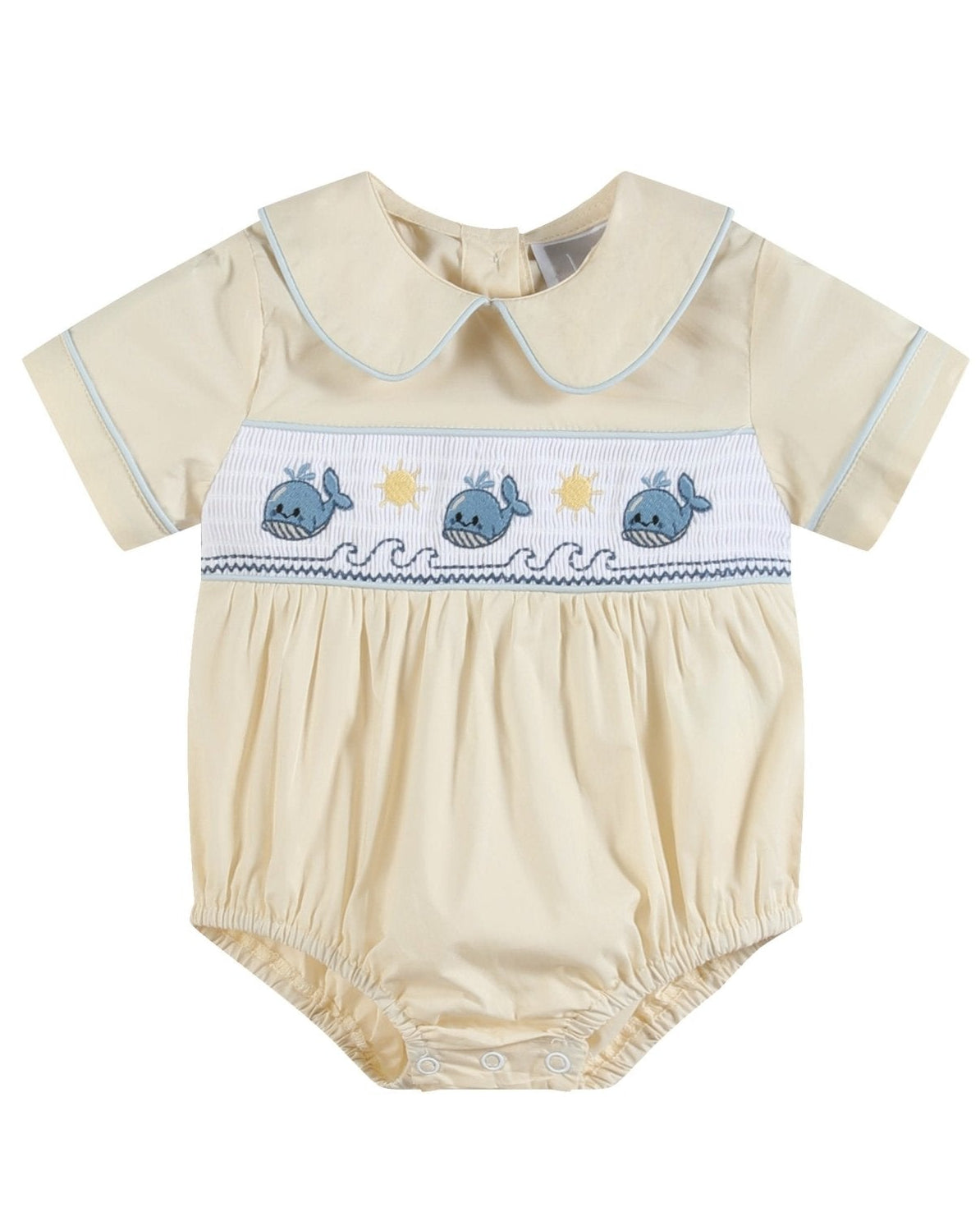 Buttercream Yellow Whale Smocked Collared Bubble Romper