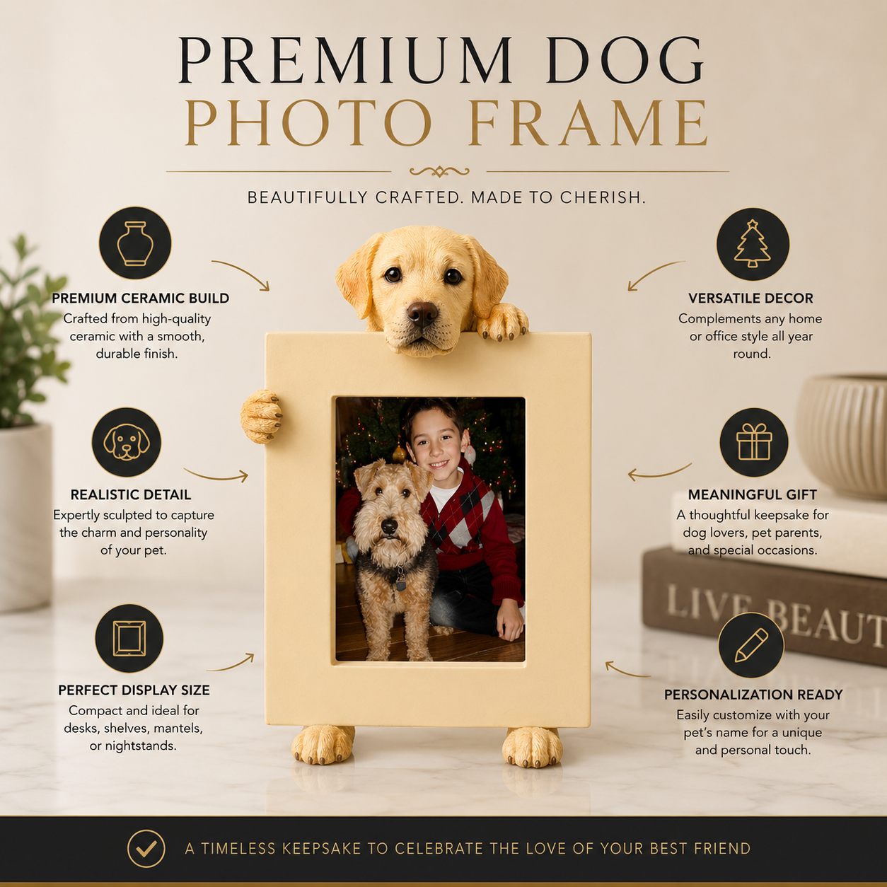 German Shepherd White (2 1/2x3 1/2) Small Photo Picture Ceramic Frame from E&S Imports
