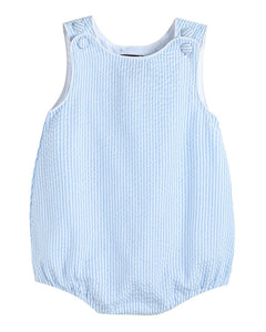Classic Light Blue Seersucker Bubble Romper
