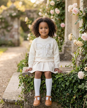 Cream Sparkly Bow Sweater