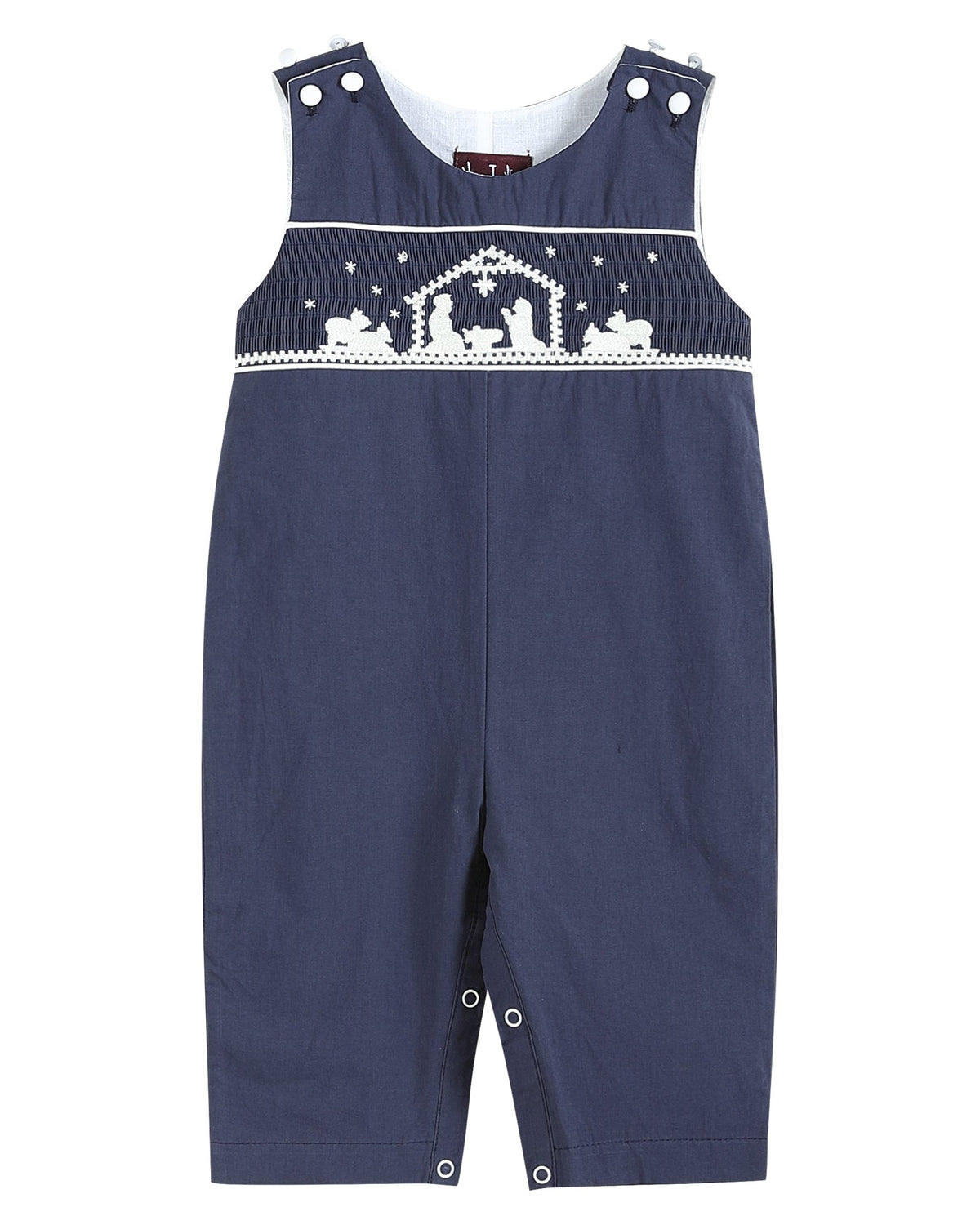 Dark Blue Nativity Smocked Overalls