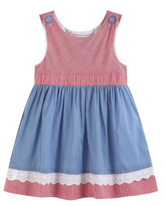 Denim Look and Red Gingham A-Line Dress