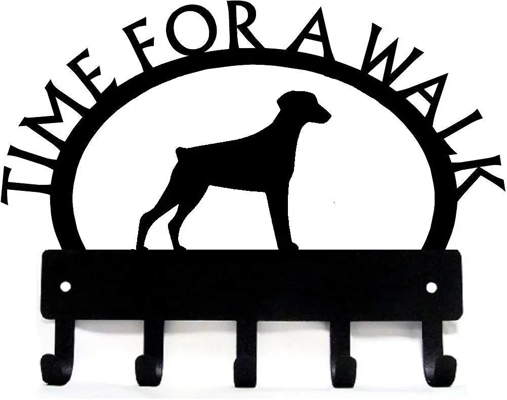 Doberman TIME FOR A WALK Dog Key Rack & Leash Holder