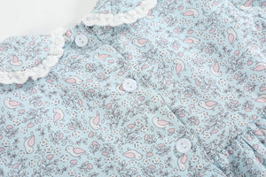 Floral Blue Dove Smocked Collared Dress