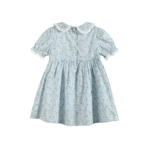 Floral Blue Dove Smocked Collared Dress