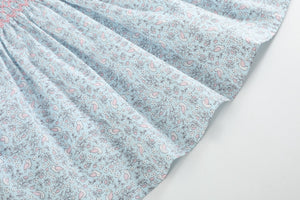 Floral Blue Dove Smocked Collared Dress