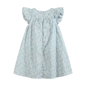 Floral Blue Dove Smocked Flutter Dress