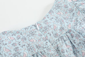 Floral Blue Dove Smocked Flutter Dress