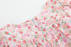 Floral Strawberry Smocked Flutter Dress