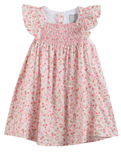Floral Strawberry Smocked Flutter Dress