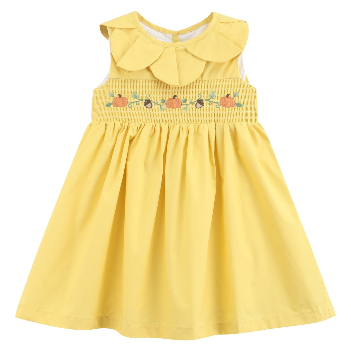 Golden Wheat Pumpkin Smocked Petal Collar Dress