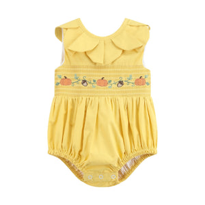 Golden Wheat Pumpkin Smocked Petal Collar Bubble Romper