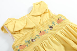 Golden Wheat Pumpkin Smocked Petal Collar Bubble Romper
