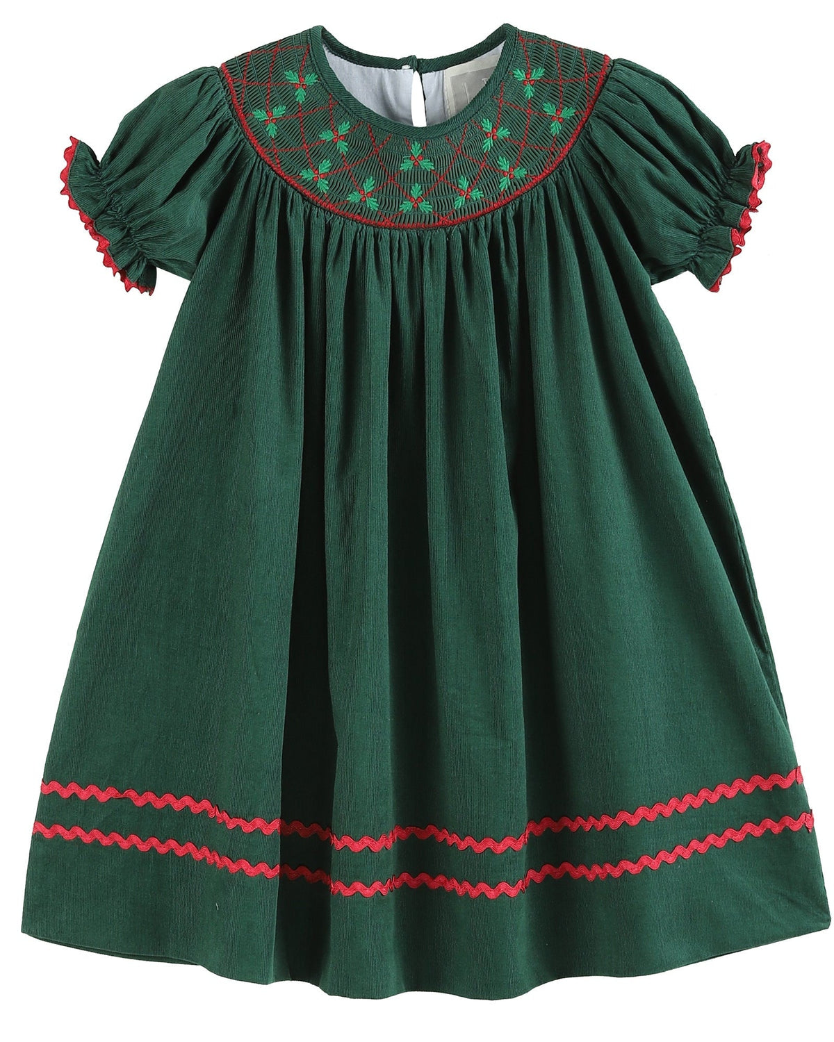 Green Christmas Mistletoe Smocked Bishop Dress